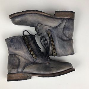 Bed Stu leather distressed grey combat boots